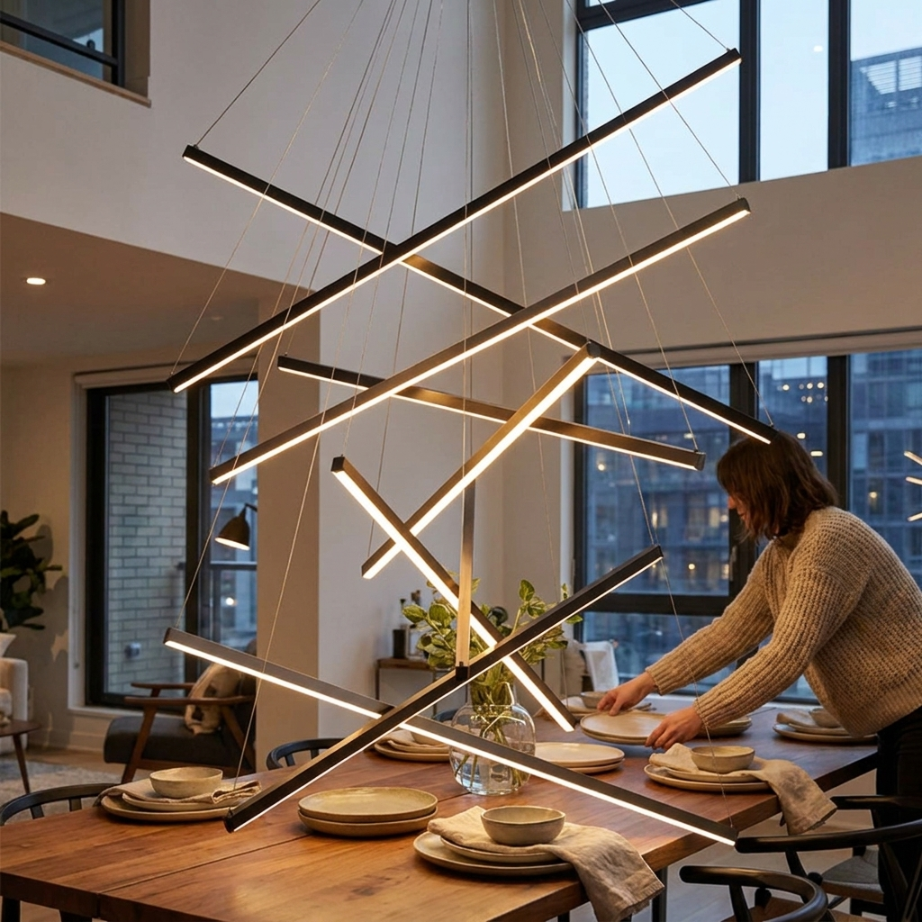 Modern Minimalist Led Ceiling Chandelier for Living Room Hall Staircase Pendant Lamp Home Decor Indoor Lighting Lusters Fixture in use