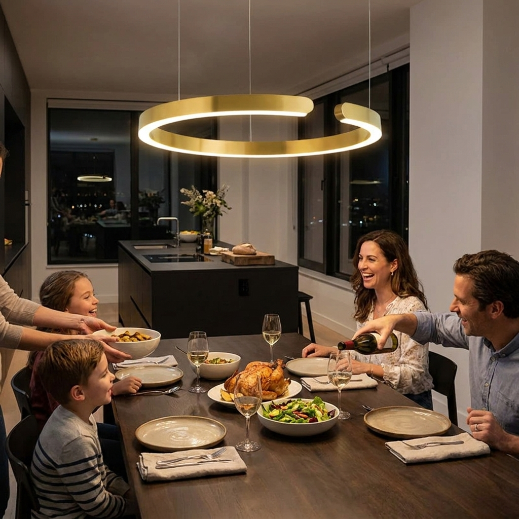 Modern Light Luxury Minimalist Stainless Steel C-type Chandelier Restaurant Kitchen Pendant Lamp Home Decoration LED Lighting in use