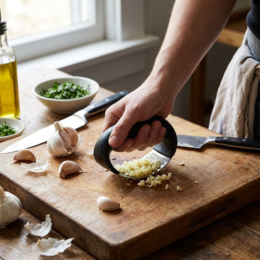 Stainless Steel Garlic Press Crusher Manual Garlic Mincer Chopping Garlic Tool Fruit Vegetable Tools Kitchen Accessories Gadget in use