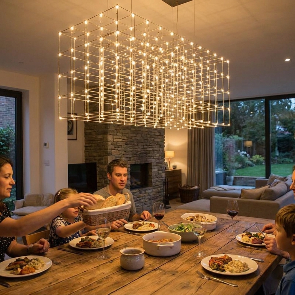 Modern Luxury Chandelier LED Large Hanging lamp For Office Hotel Front Desk Cube Dining  Living Room Pendant Lamp in use