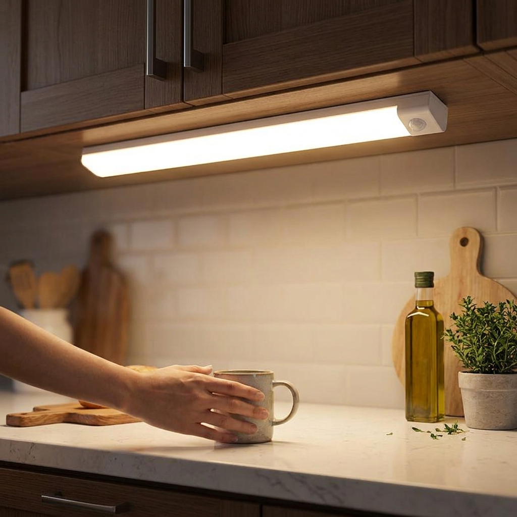 Motion Sensor Lamp Night Light Wireless LED USB Type C Rechargeable Lamp for Kitchen Cabinet Bedroom Wardrobe Staircase Lighting in use
