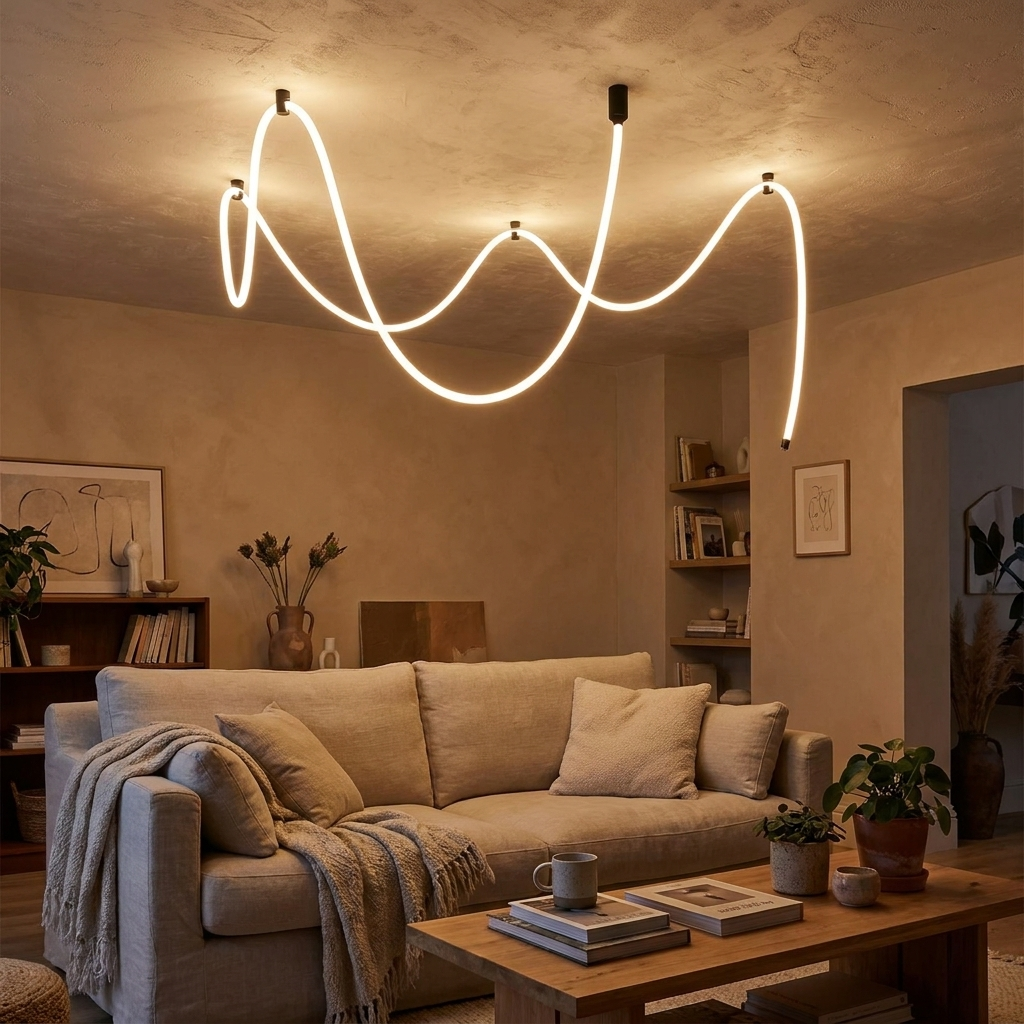 Designer DIY Silicone Chandelier Art Wrapped Line Lamp Suitable for Living Room Dining Room Exhibition Hall Bedroom Lighting in use