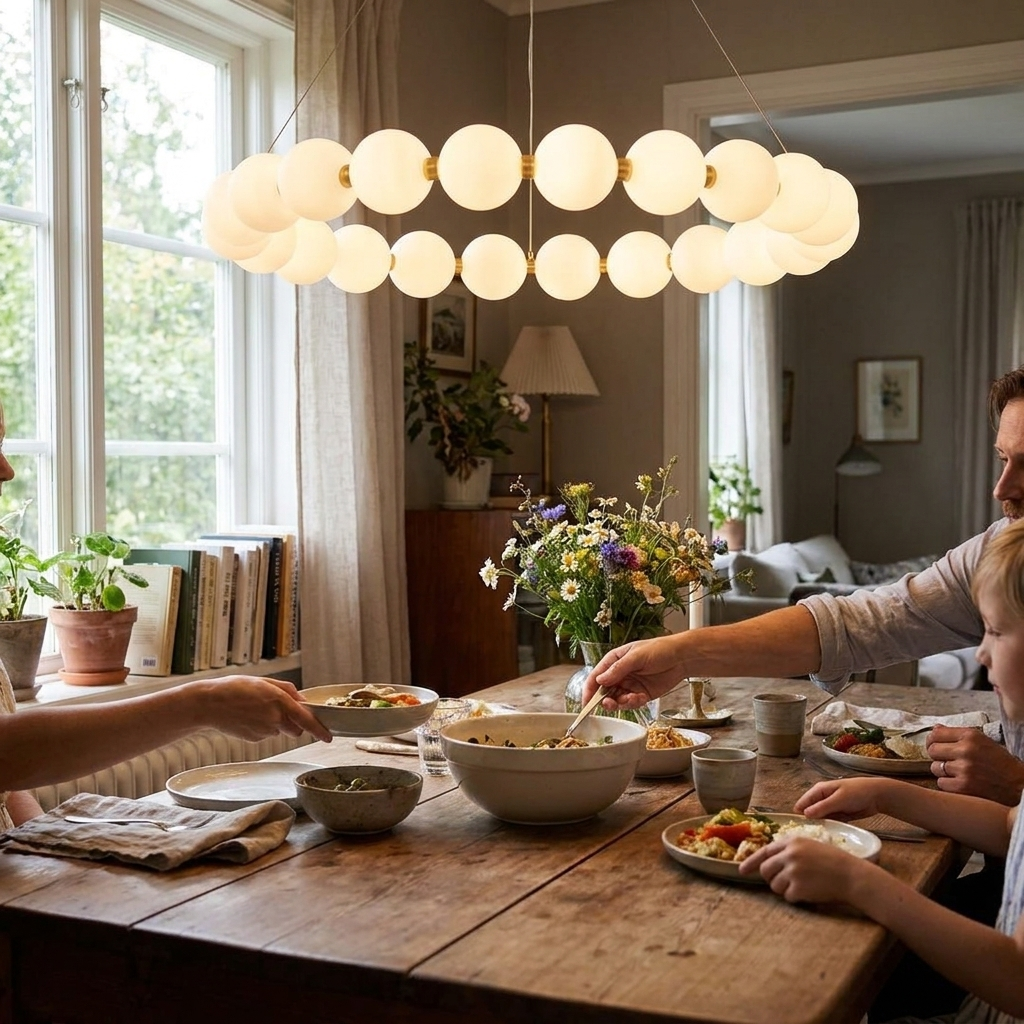 Nordic magic bean living room chandelier modern minimalist round lamp Creative bedroom lobby light luxury restaurant lamp in use