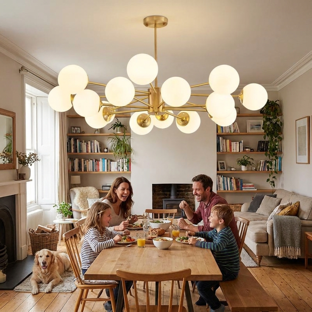 Modern Luxurious Living Room Glass Led Chandelier - Nordic Style Dining Room, Bedroom, Kitchen Indoor Lighting Chandelier in use