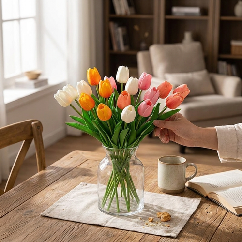 1/3/5PCS Tulips Artificial Flowers Real Touch Flowers Tulip Bouquet Decor Fake Tulips Flower for Home Wedding Decorations in use