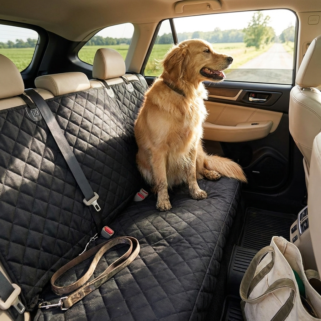 Dog Car Seat Cover Pet Travel Carrier Mattress Waterproof Dog Car Seat Protector With Middle Seat Armrest For Dogs in use