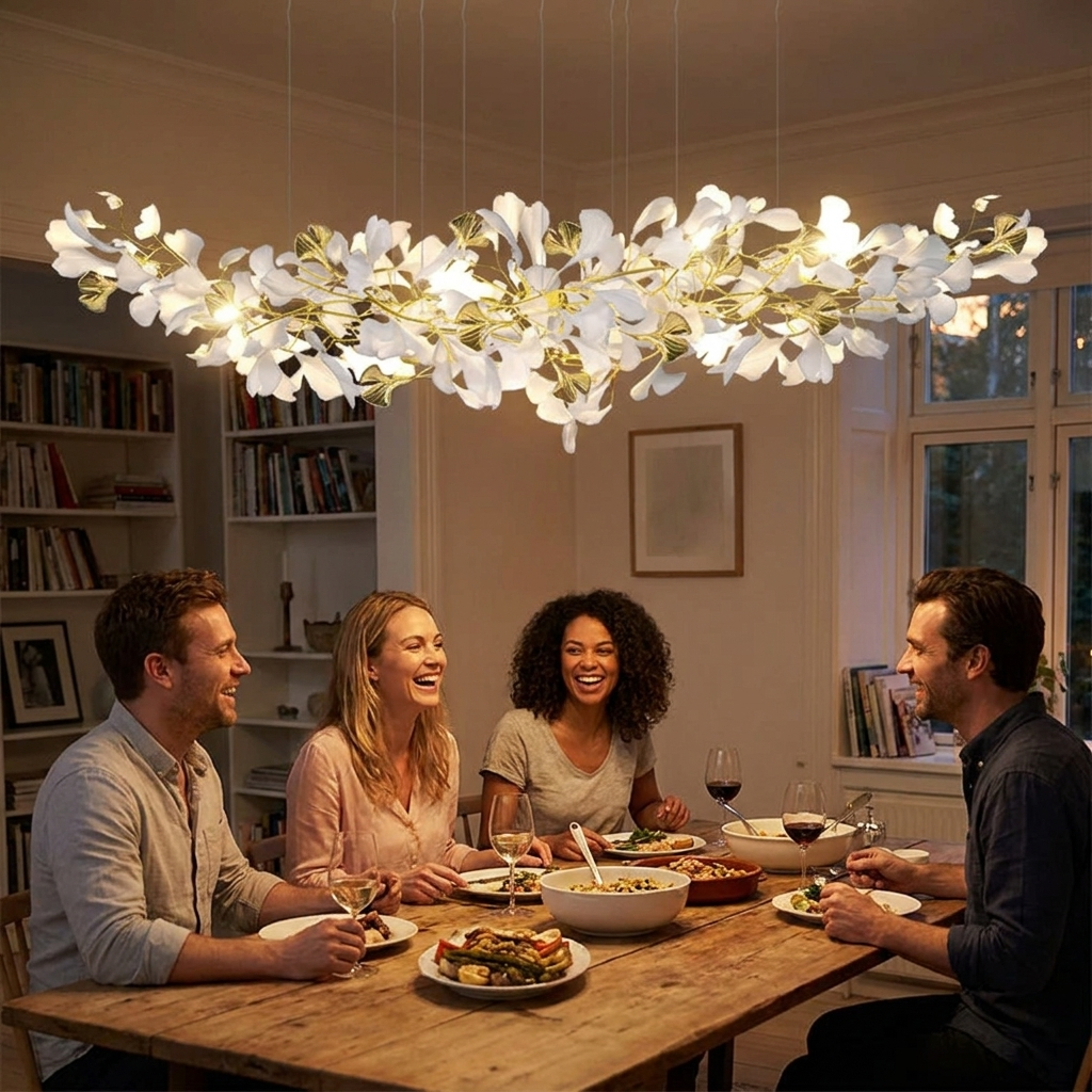 Modern Ceramics Chandeliers Home Ginkgo Biloba Decoration Villa Living Room Lighting Pendant Lamps Indoor Hanging Lights Fixture in use