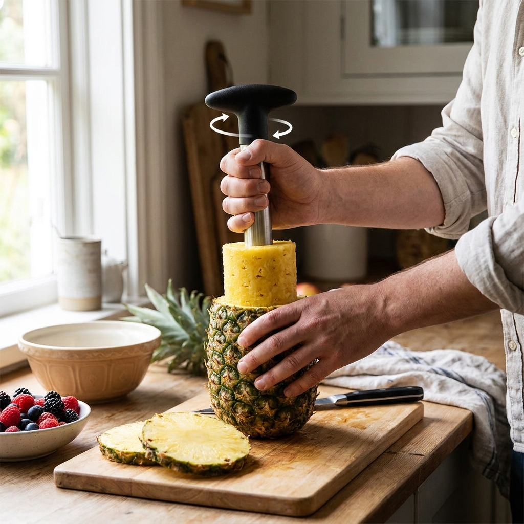 1PCS Stainless Steel Easy To Use Pineapple Peeler Accessories Pineapple Slicers Fruit Knife Cutter Corer Slicer Kitchen Tools in use