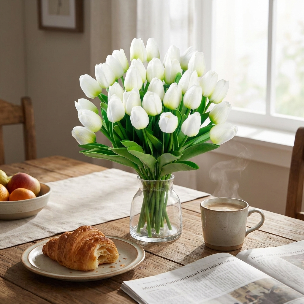 1/5/10/15PCS Tulips Artificial Flowers Real Touch Flowers Tulip Bouquet Decor Fake Tulips Flower for Home Wedding Decorations in use