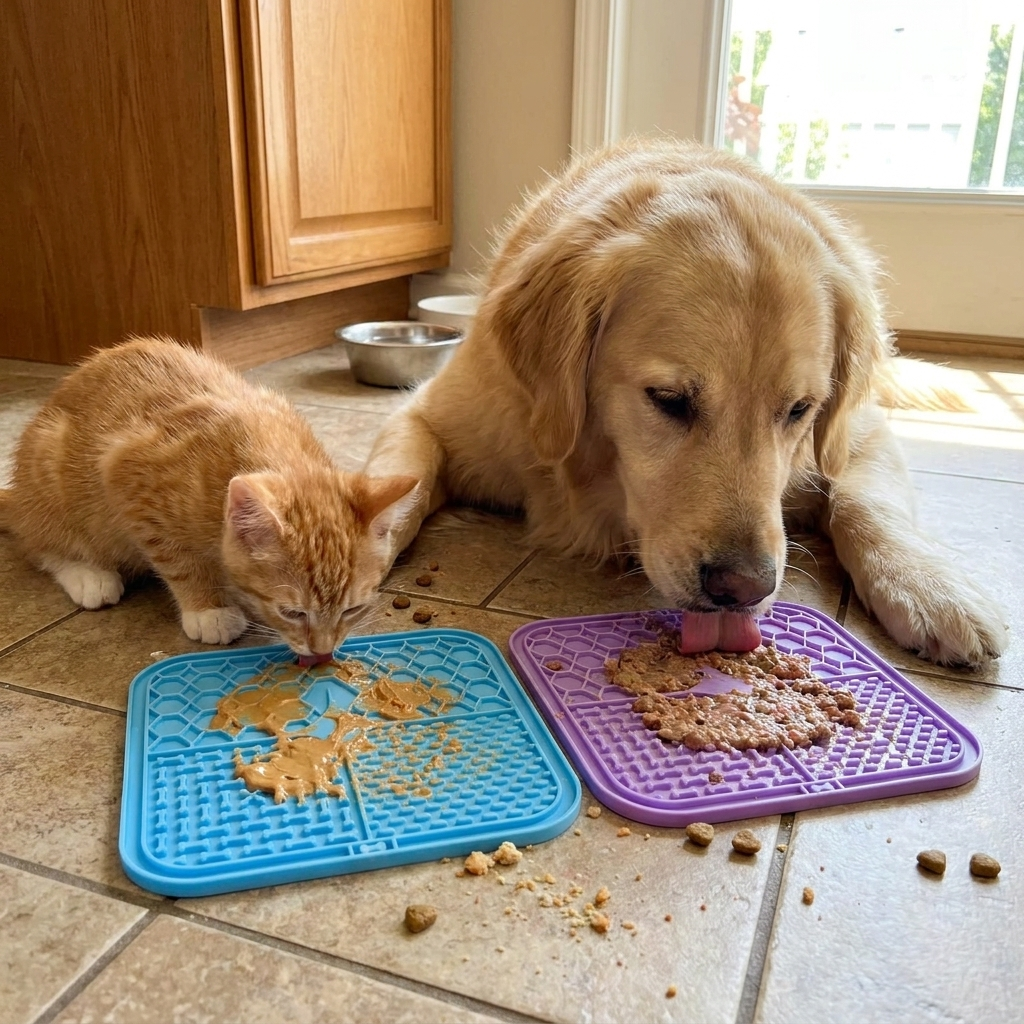 Pet Lick Silicone Mat Dogs Pet Slow Food Plate for Dog Bathing Distraction Silicone Dog Sucker Food Training Dog Feeder Supplies in use