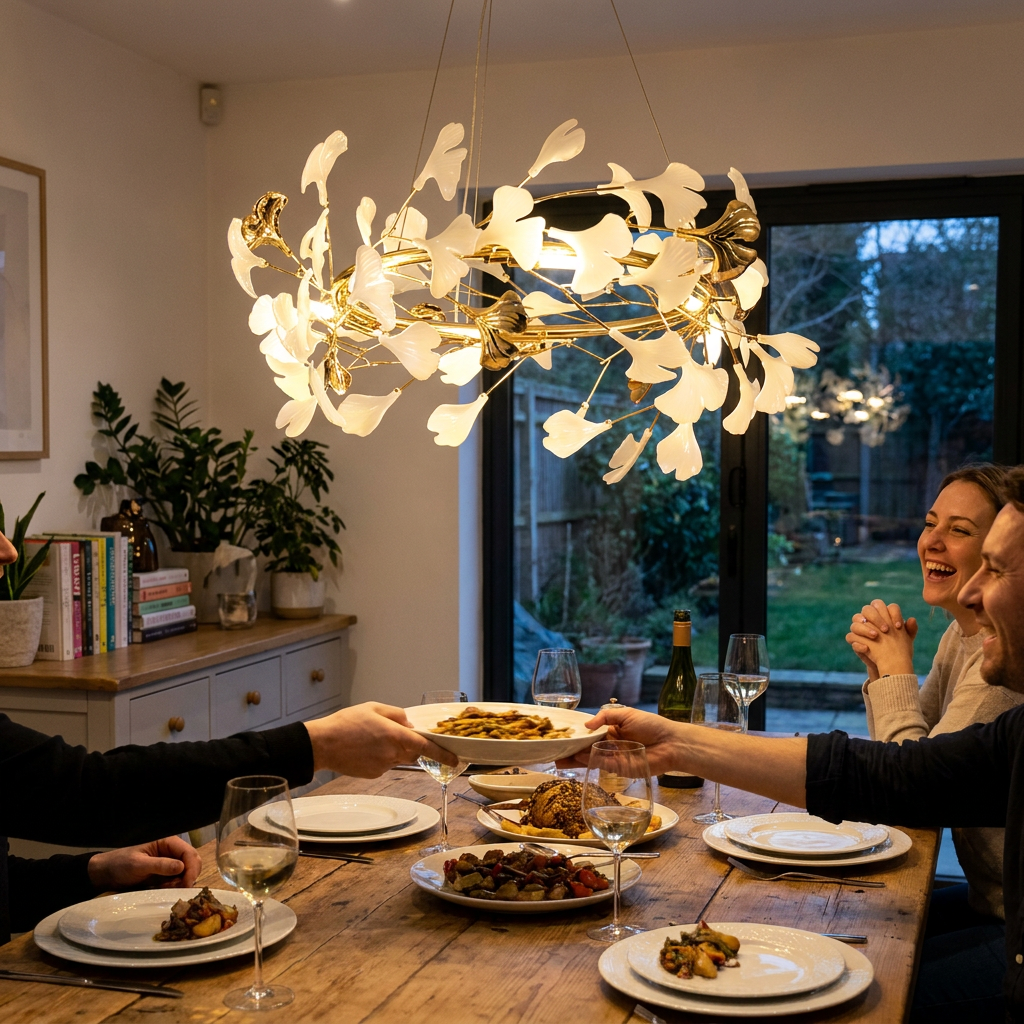 Luxury Ginkgo Led Chandeliers Living Dining Room Lighting Lustre Decor Pendant Lights Indoor Hotel Bar Hanging Lights Fixture in use