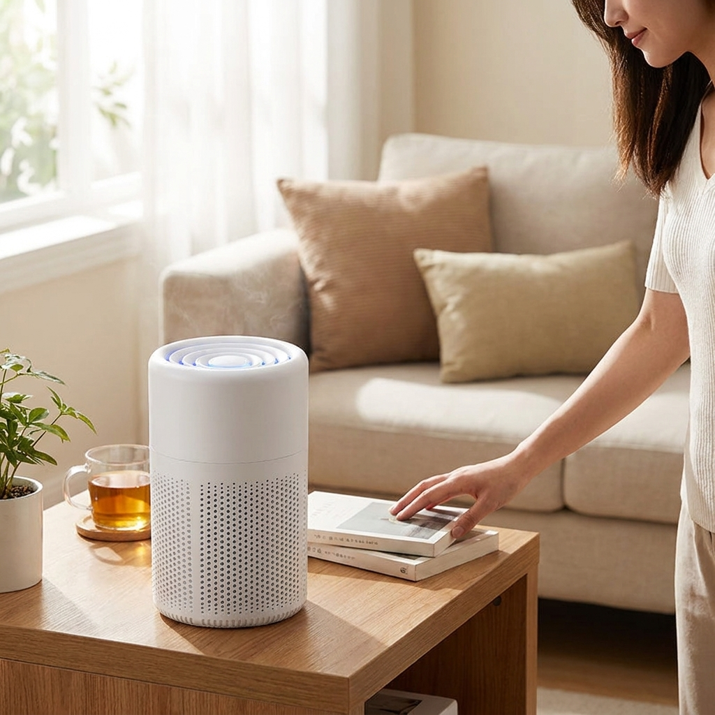 Mini Desktop Air Purifier Portable Air Purifier Household Air Cleaner With HEPA Filter Air Freshener Odor Remover Air Cleaner in use