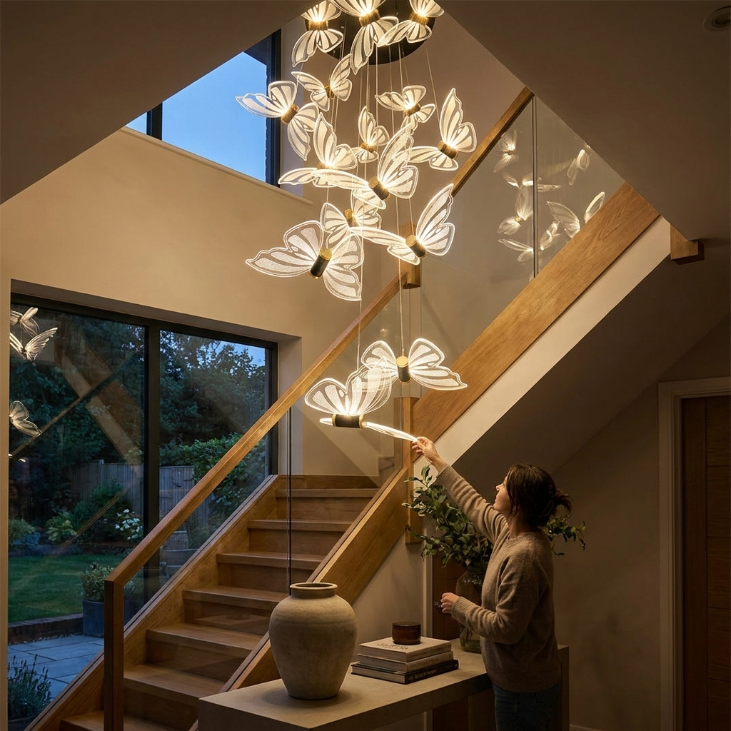 2025 New Bird Chandelier Modern Spiral Staircase Lighting Long Chandelier Living Room Villa Attic Dining Room Pendant Lighting in use