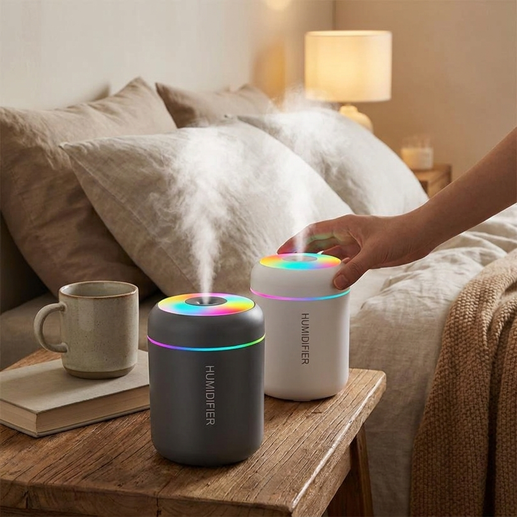 180ML Mini Air Humidifier USB Electric Aroma Diffuser Essential Oil Purifier Aromatherapy Mist Maker Lights For Car Home Bedroom in use