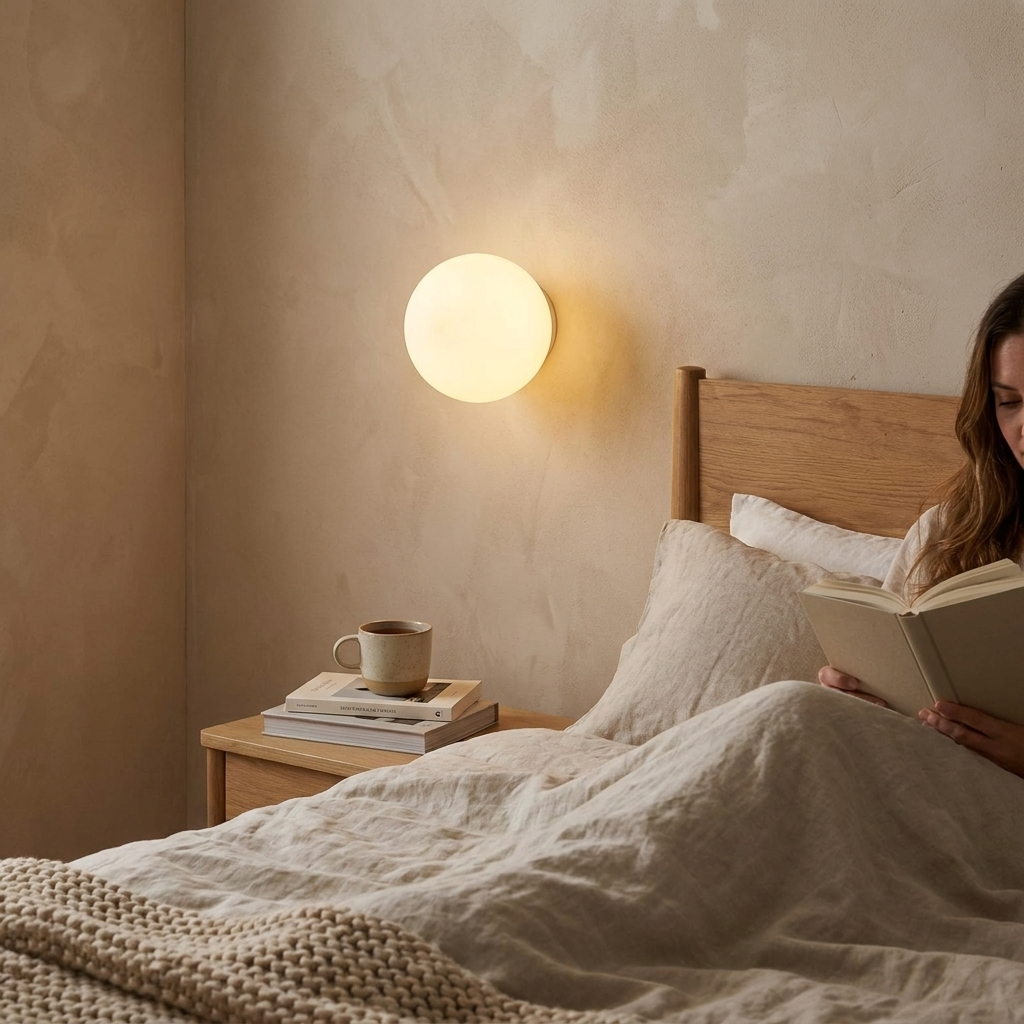 New Concealed Base Glass Wall Lamps French Bauhaus Milky White Round Ball Wall Light for Bedside Living Room Bathroom Mirror Dec in use