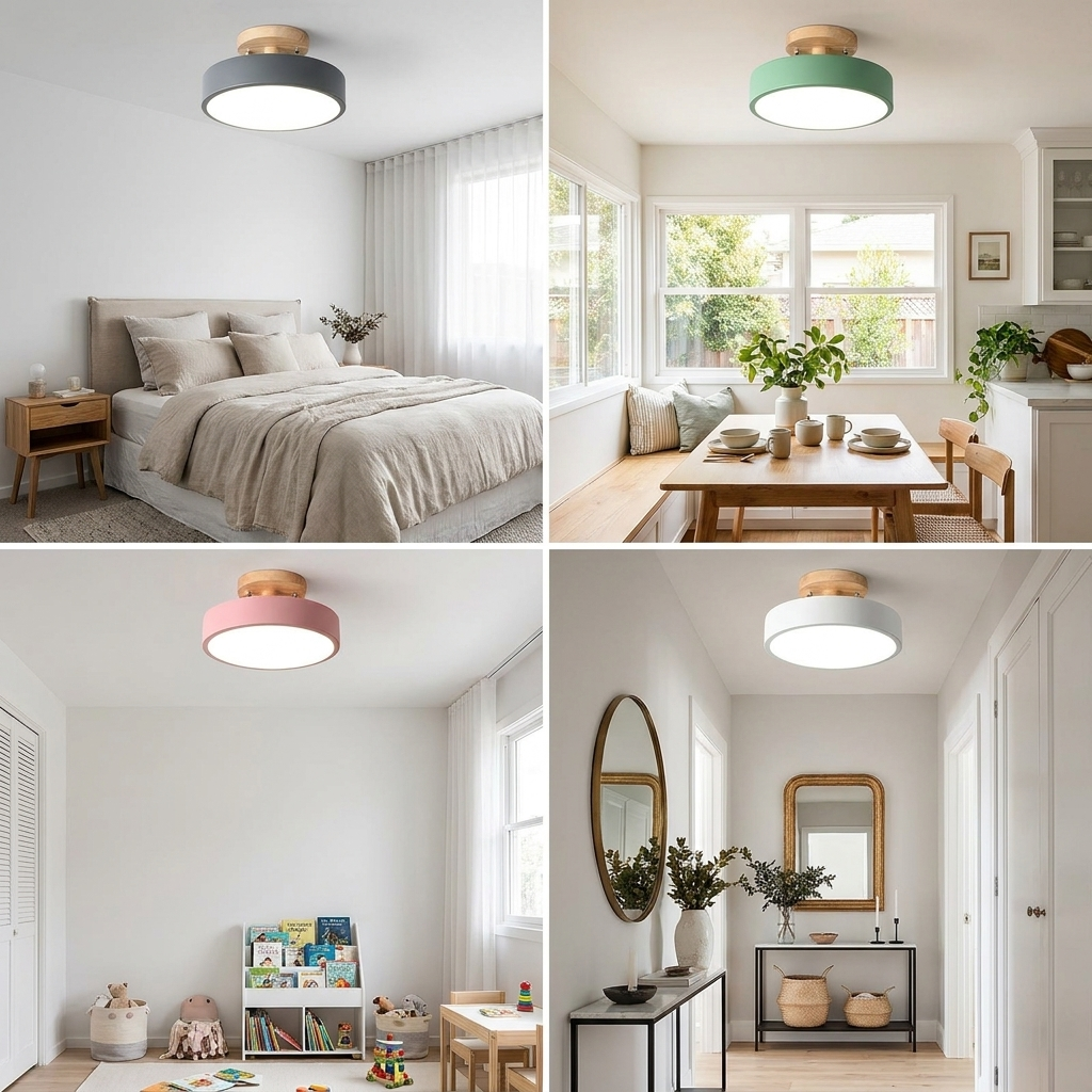 Nordic Entrance Hallway Ceiling Lamps Balcony Wood Round Cloakroom Dining Room Study Bedroom Light Bathroom Industrial Lighting in use