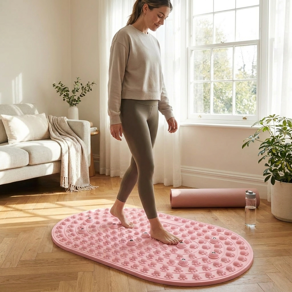 2026 Foot Yoga Massage Acupressure Board Mat Anti Fatigue Walk Stone Acupoint Mat Particle Portable Massage Tool For Walking in use
