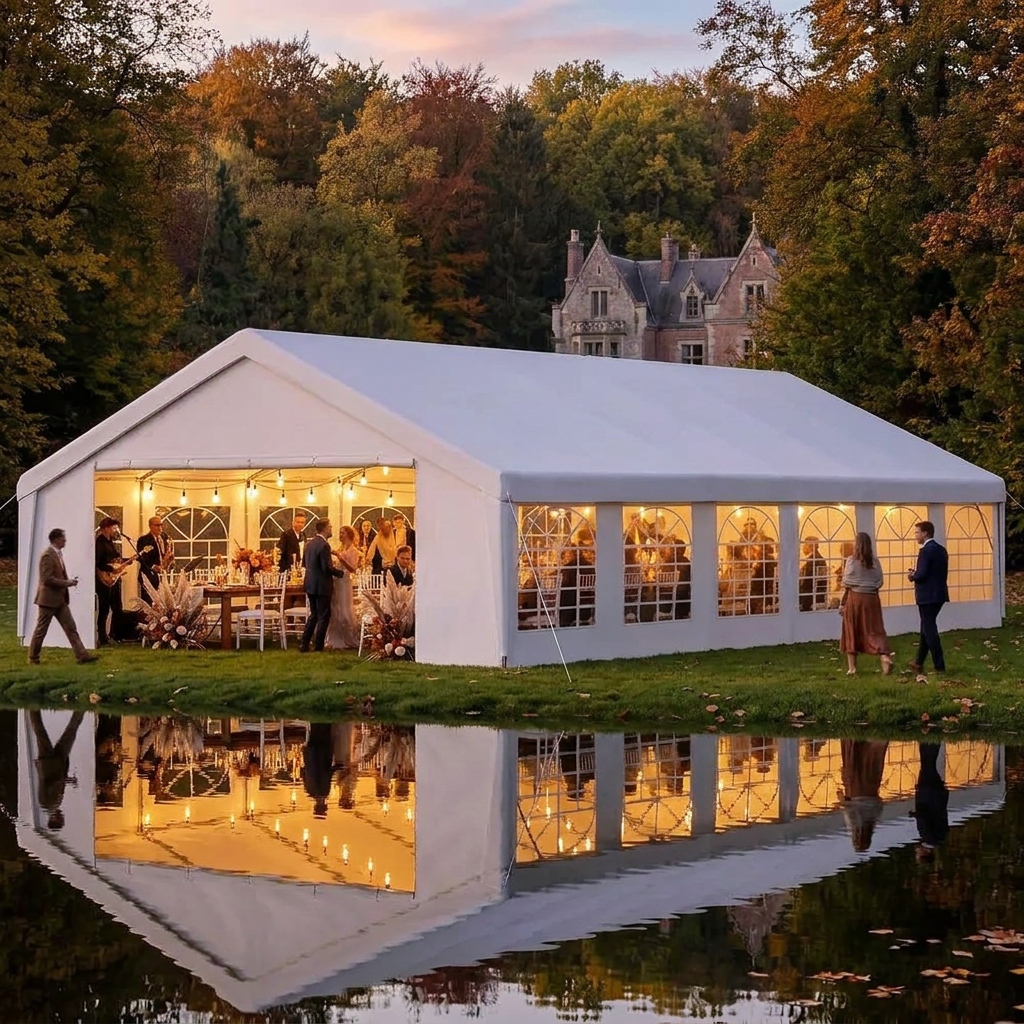 20x40 Party Tent or Weddings Waterproo Event Tent with Removable Sidewalls &Roll-up Door, Heavy-Duty Steel e or Outdoor Weddings in use