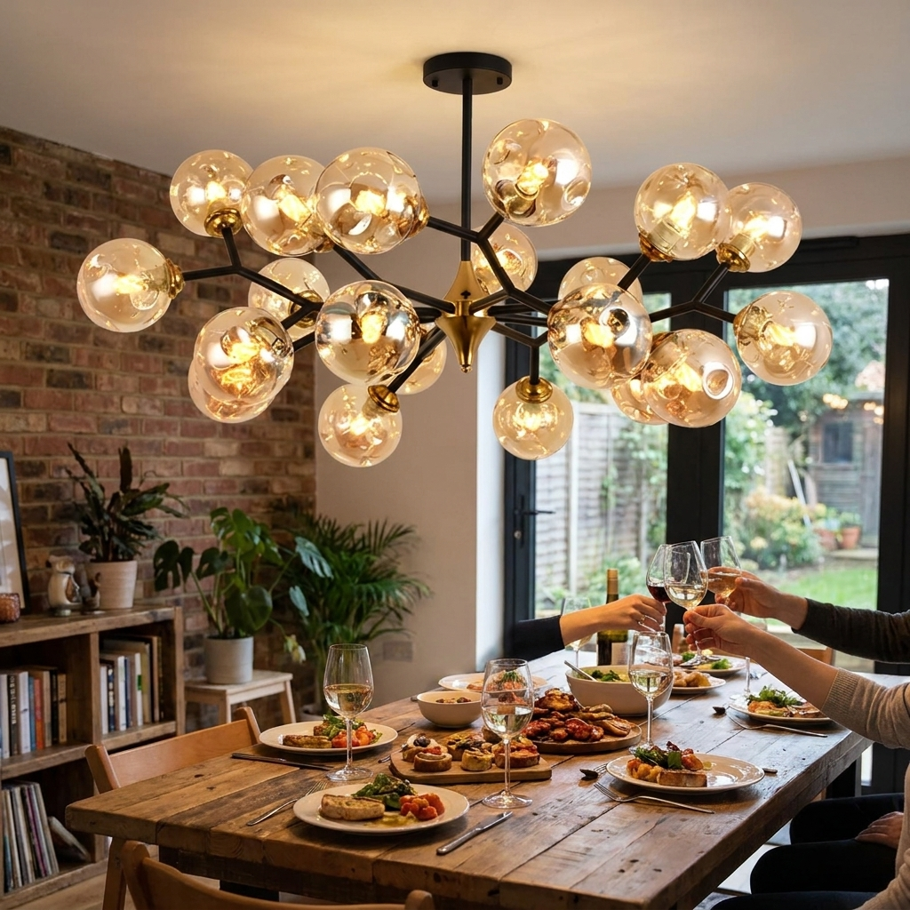 Nordic Glass Ball Lamp Modern Led Ceiling Chandelier Living Room Bedroom Kitchen Dining Room Home Decor Pendant Light Fixture in use