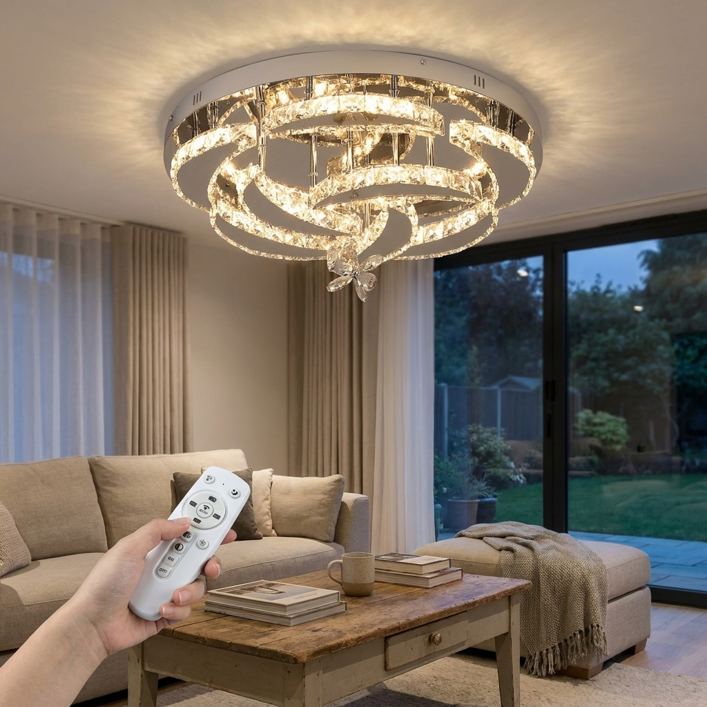 Modern Chandelier Ceiling Lamp K9 Luxury Crystal Led Living Dining Room Decor Pendant Light RC Dimmable Luminaire Home Fixture in use